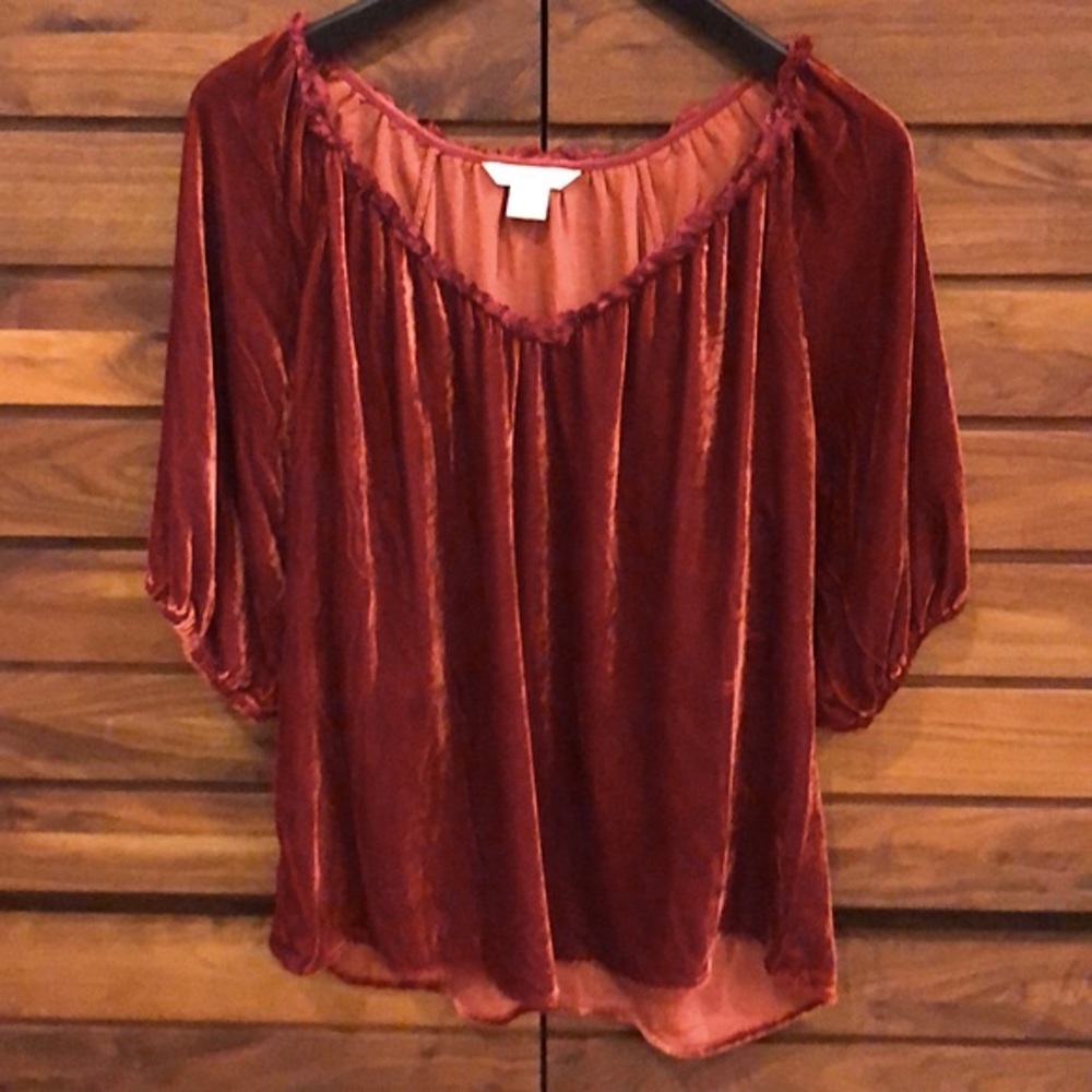 Crushed Velvet Gathered Sleeve Peasant Top